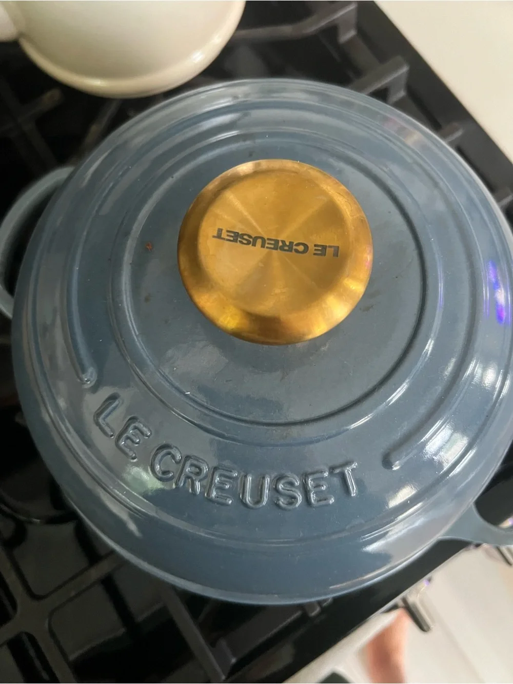 Le Creuset Sky Blue Cast Iron Bread Oven Covered Skillet with Brass Knob